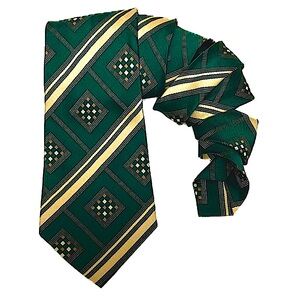 St Michael vintage polyester wide tie, kipper, geometric stripe, green & cream